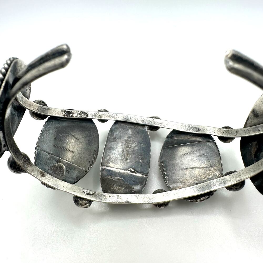 Navajo Native American vintage sterling silver 5 green turquoise cuff bracelet - Picture 7 of 10